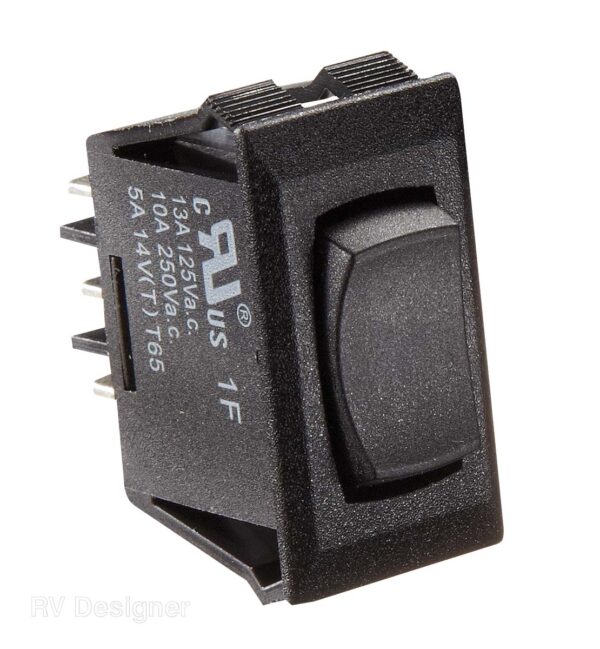 RV Designer 14V 10A Three-Position Momentary Rocker Switch, Black