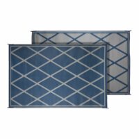 Faulkner 20' x 8' Reversible Polypropylene Outdoor Patio Mat, Blue/Ivory Diamond