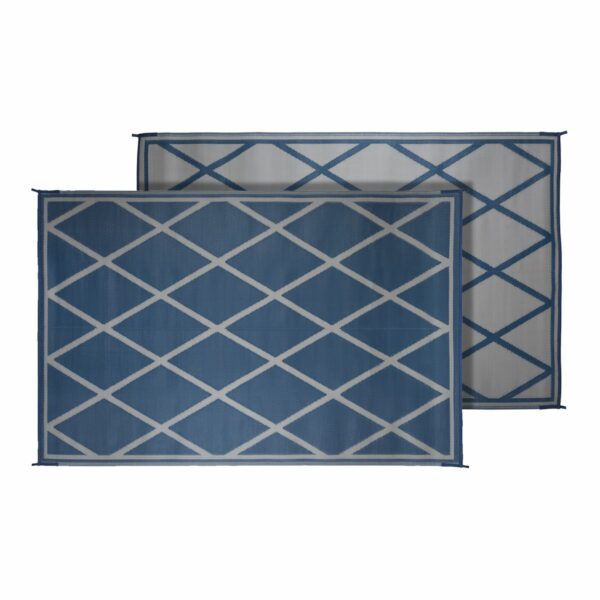 Faulkner 20' x 8' Reversible Polypropylene Outdoor Patio Mat, Blue/Ivory Diamond