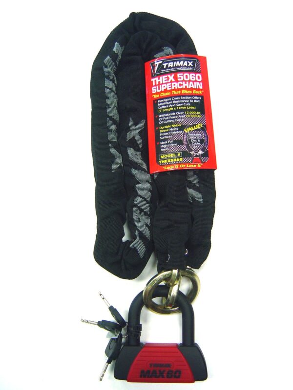 Trimax T-HEX 10mm Security Chain with MAX60 Disc U-Lock, 5 Feet