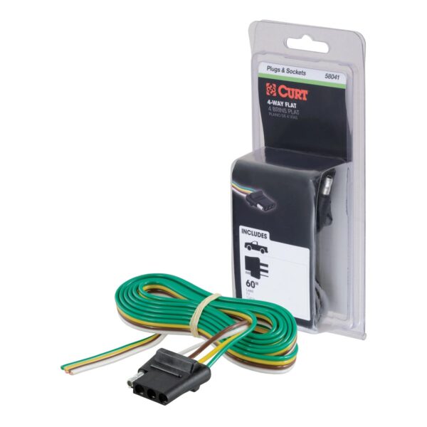 CURT 4-Way Flat Trailer Wiring T-Connector, Vehicle End with 60-Inch Wire