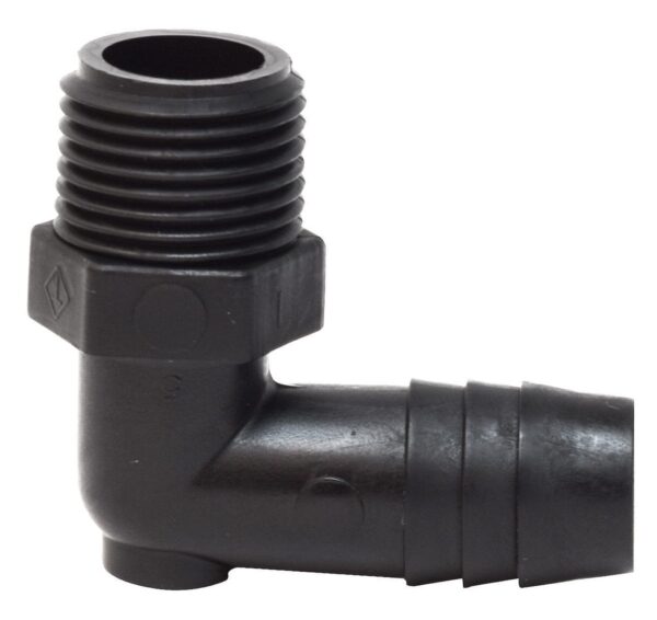 Valterra 90-Degree Elbow, 3/8-Inch Male Thread to 1/2-Inch Barb, Black