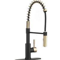 Dura Faucet Premium RV Kitchen Faucet, Pull Out, Lever, Black/Gold