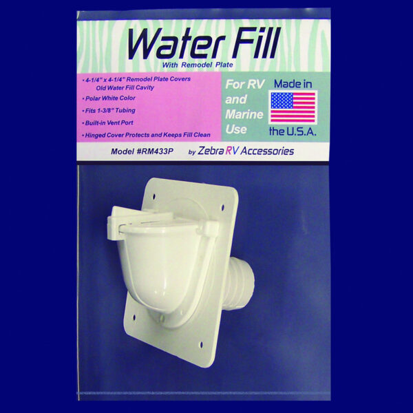 Zebra RV Fresh Water Inlet, Recessed Mount, Gravity Feed, Polar White