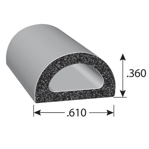 Trim-Lok Weather Stripping, EPDM Rubber, 0.36" x 0.61" Adhesive-Backed, 500 ft