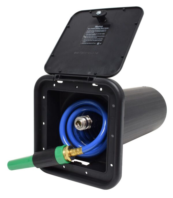 Phoenix Products Exterior Spray Port, Self-Storing with Hose, Black