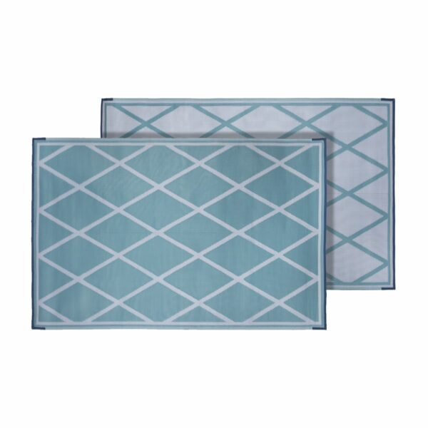 Faulkner 20' x 8' Reversible Polypropylene Outdoor Patio Mat, Turquoise/White Diamond