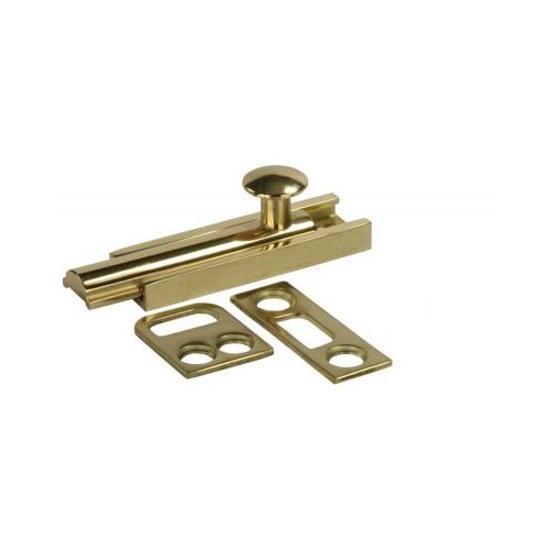JR Products Surface Bolt Latch, Gold Brass, Two Strike Plates