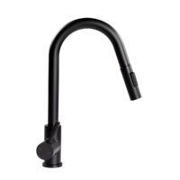 Lippert Black Stainless Steel Kitchen Faucet, Single Hole Deck Mount, Pull-Out Spout, Lever Handle