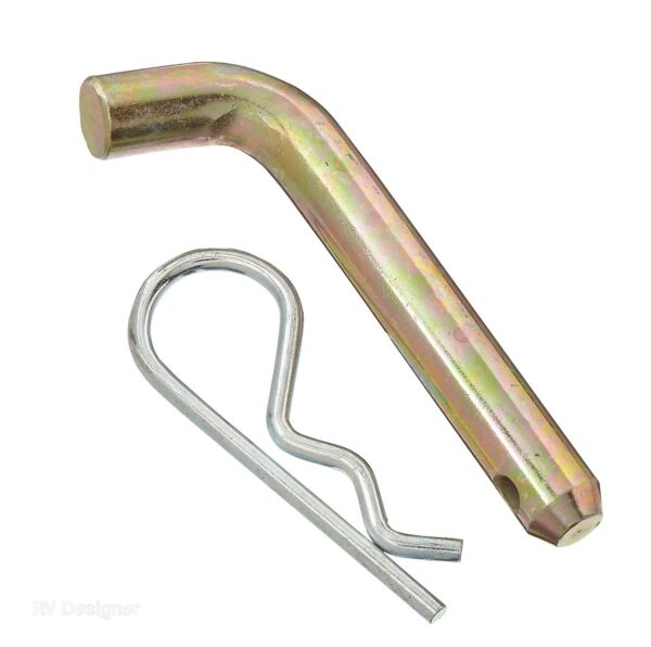 RV Designer Bent Hitch Pin with Clip, 5/8 Inch, 2-Receiver, Silver