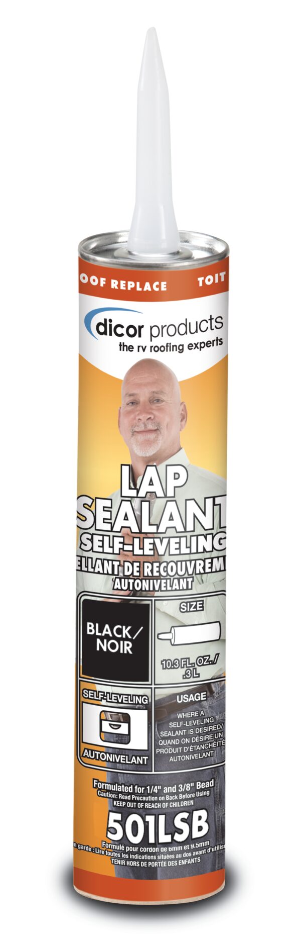 Dicor Self-Leveling Lap Sealant, Black, 10 oz