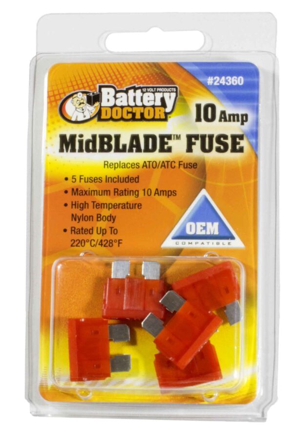 WirthCo 10 Amp Red Blade ATO/ATC Fuse, Pack of 5