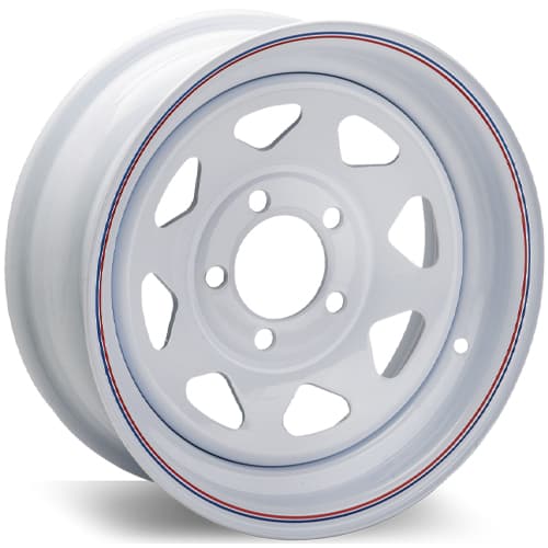 Americana 14 x 5.5 in Steel Trailer Wheel, 5 x 4.50 in Bolt Pattern, White with Red and Blue Stripes