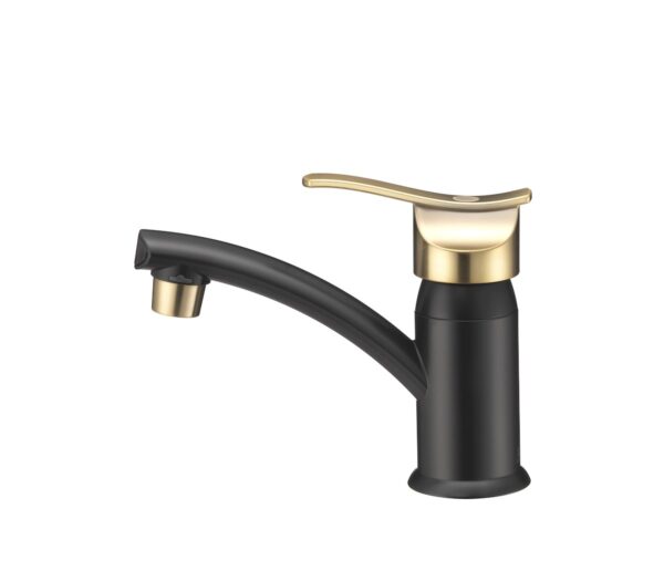 Dura Faucet Compact RV Lavatory Faucet, Low Arc, Black/Gold