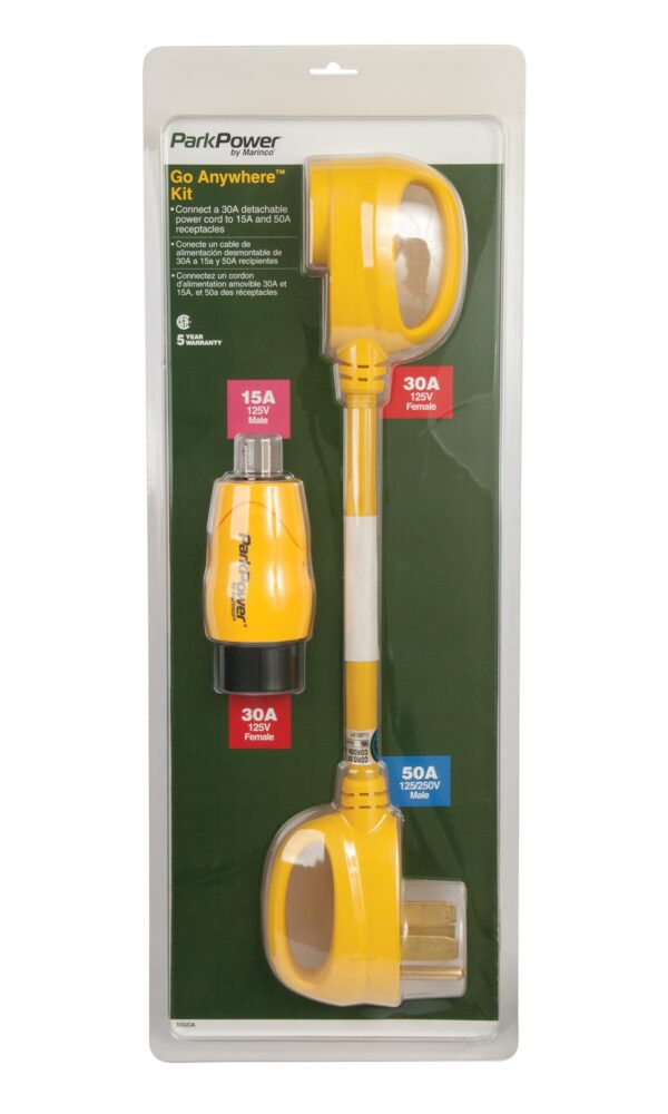 Marinco 50 Amp to 15 Amp Twist-Lock RV Power Cord Adapter, Yellow