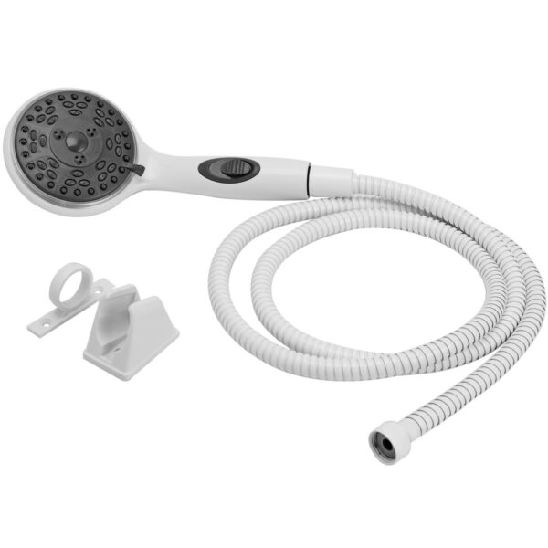 Dura Faucet Hand Held Shower Head and Hose Kit, Four Spray Settings, Stainless, White