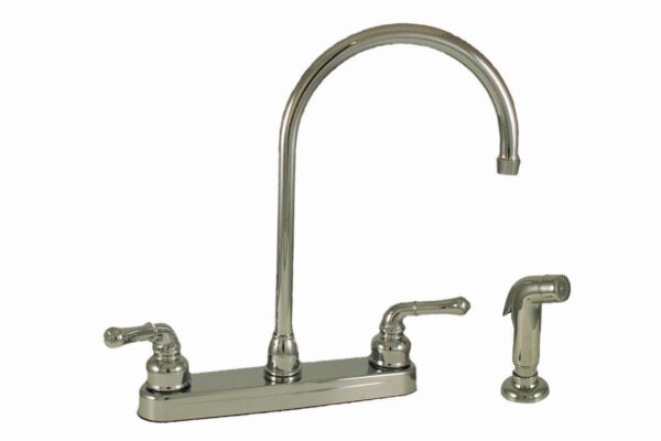 Empire Kitchen Faucet, Gooseneck Spout, Teapot Handles, Chrome, Side Sprayer