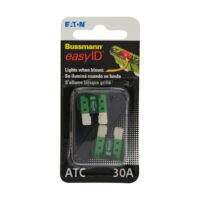 Bussmann Easy ID Blade Fuse, Green, ATC 30 Amp, Pack of 2