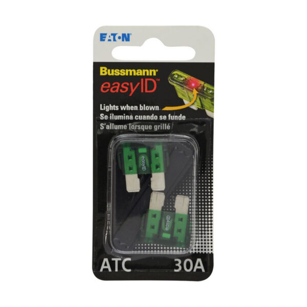 Bussmann Easy ID Blade Fuse, Green, ATC 30 Amp, Pack of 2