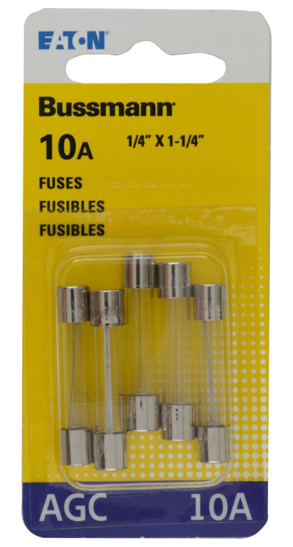 Bussmann Glass Tube Fuse, 10 Ampere AGC, Pack of 5