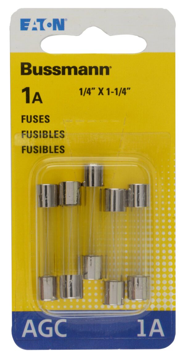 Bussmann Glass Tube Fuse, 1 Ampere AGC, Pack of 5