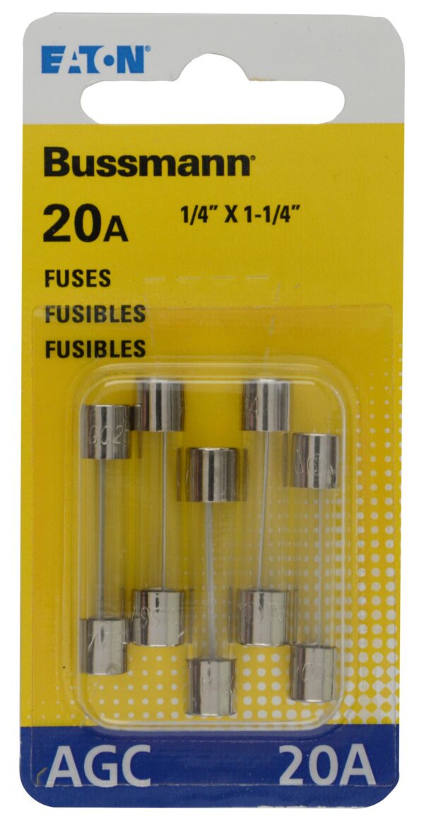 Bussmann Glass Tube Fuse, 20 Ampere AGC, Pack of 5