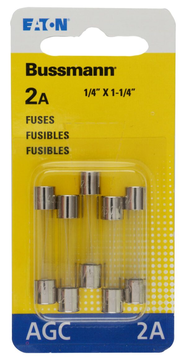 Bussmann Glass Tube Fuse, 2 Ampere AGC, Pack of 5