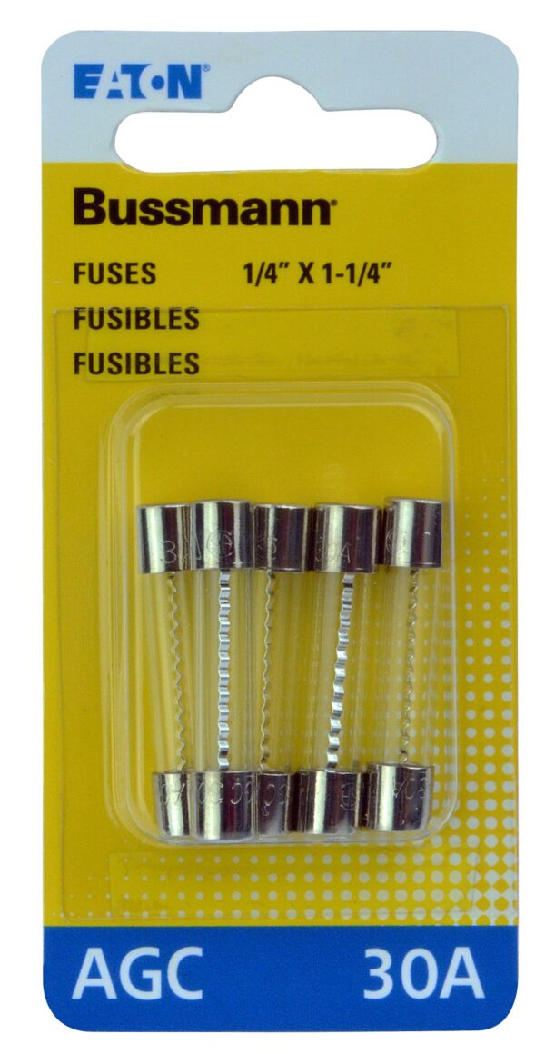 Bussmann Glass Tube Fuse, 30 Ampere AGC, Pack of 5