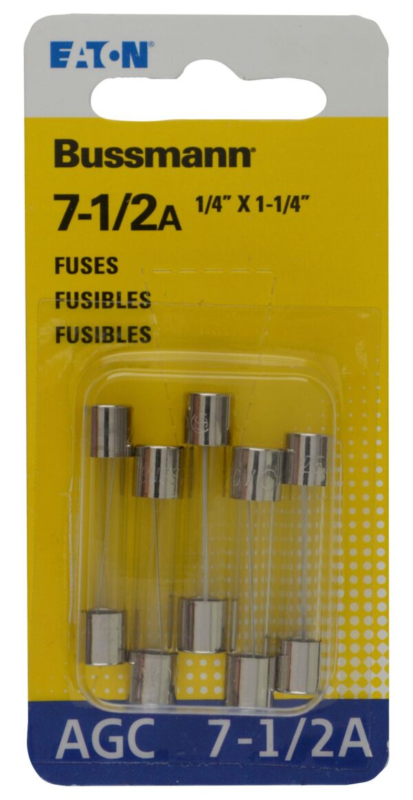 Bussmann Glass Tube Fuse, 7.5 Ampere AGC, Pack of 5